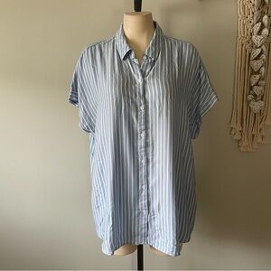 BeachLunchLounge Striped Button Down Shirt Blue White Long Longline Size XL